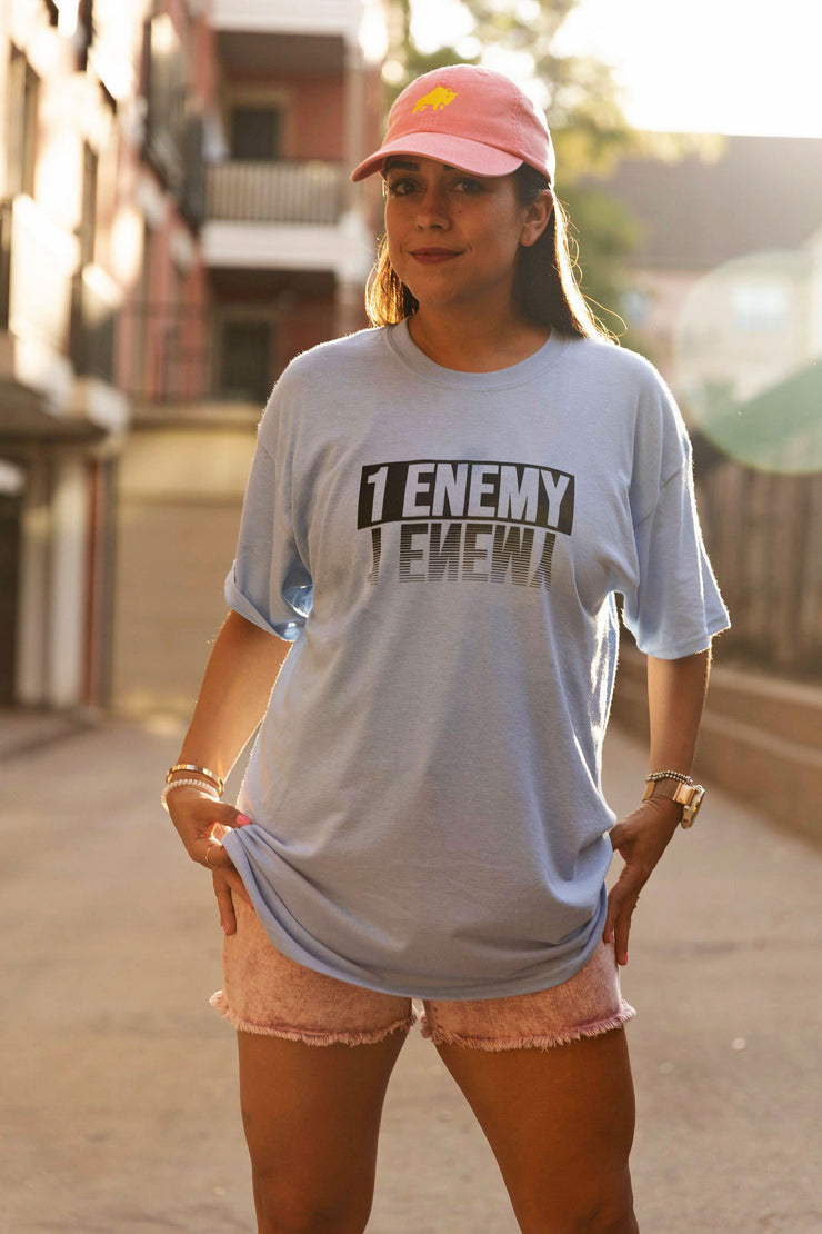 Our carolina blue font reflection t-shirt is perfect to wear to the gym or for staying in.  With the bold font reminding us to face the enemy inside. 