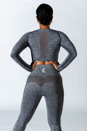 1Enemy's grey seamless workout leggings with a mesh pattern for breathability and comfort are the perfect addition to your workout regimen.   #color_grey
