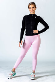 1Enemy's high waisted ribbed workout leggings have a seamless ribbed texture for flexibility and support. #color_baby-pink
