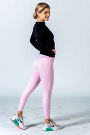 These high waisted ribbed gym leggings have a seamless ribbed texture making you look and feel great. #color_baby-pink