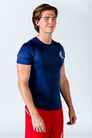 1Enemy's t shirts for men are soft and durable and perfect for all-day wear. With sweat-wicking fabric and flexibility, these gym t shirts are ready for any activity.   #color_navy-blue