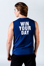 These workout tank tops for men are soft and durable. Featuring the win your day mantra on the back to remind you to keep going, even when the going gets tough.  #color_navy-blue