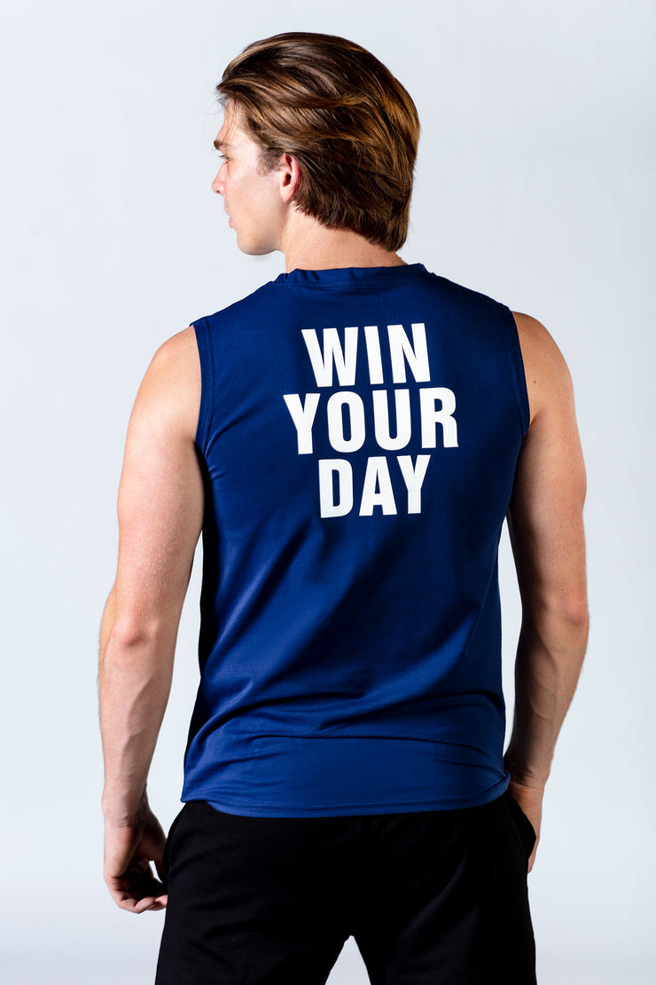 These workout tank tops for men are soft and durable. Featuring the win your day mantra on the back to remind you to keep going, even when the going gets tough.  