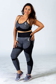 The women's workout leggings by 1Enemy include these high waisted leggings with contouring effect for your frame.   #color_black-grey-wave