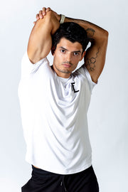 1Enemy's short sleeve gym t shirt is perfect for all-day wear. Comfort and durability make this the perfect workout shirt for men. #color_white