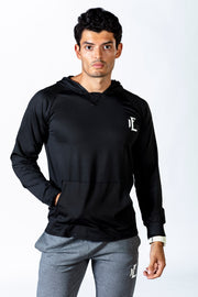 1Enemy's black workout  hoodie for men is lightweight and durable. This pullover hoodie is soft and easy to thrown on for any occasion. #color_black