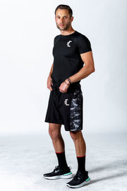 These men's camo athletic shorts are made from a soft, durable fabric to help you train with freedom of movement and full range of motion.  Our collection of men's workout shorts are unbeatable in grit and performance.  #color_black-camo