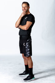 1Enemy's men's camo athletic shorts are a cool twist on a classic look. With a soft, durable material, these athletic shorts for men are built to last.   #color_black-camo