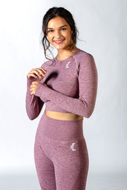 1Enemy's long sleeve crop top has thumbholes to help prevent sleeves from riding up during your workout and mesh detailing to enhance breathability for comfort.   #color_burgundy