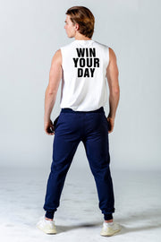 1Enemy's workout tank tops for men feature our win your day mantra on the back, to remind you to keep going even when the going gets tough.#color_white