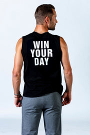 1Enemy's tank tops for men feature the win your day mantra on the back to remind you to keep going when the going gets tough. #color_black
