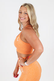 1Enemy's orange workout sports bra with scrunch feature provides comfort and optimal support with its thin adjustable straps.  #color_orange