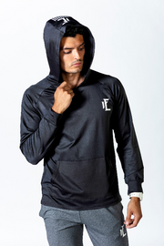 Men's dark grey workout hoodie by 1Enemy is designed for comfort and style. This pullover style hoodie is the perfect throw over for any situation.  #color_charcoal