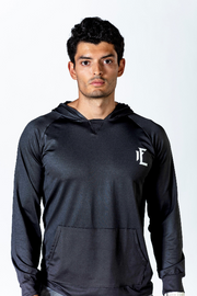 1Enemy's workout hoodie in dark grey compliments any 'fit. With lightweight fabric and a kangaroo pocket, this hoodie is the essential you need for your everyday.  #color_charcoal