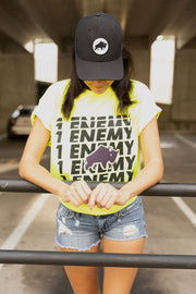 1Enemy's new streetwear collection for women is designed to make you feel stronger and determined to be the best you can be. This neon workout tee will keep you amped up and ready for your next training sesh.  #color_neon