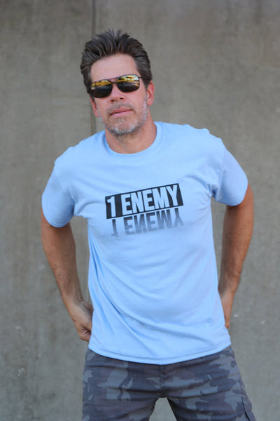 1Enemy's new carolina blue streetwear t-shirt with the bold font logo reflection style will keep you cool, while your workout heats up. #color_carolina-blue