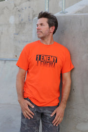 1Enemy's new streetwear t-shirts for men offers this graphic t-shirt featuring our logo in a reflection style to remind you to face your inner enemy.  #color_orange